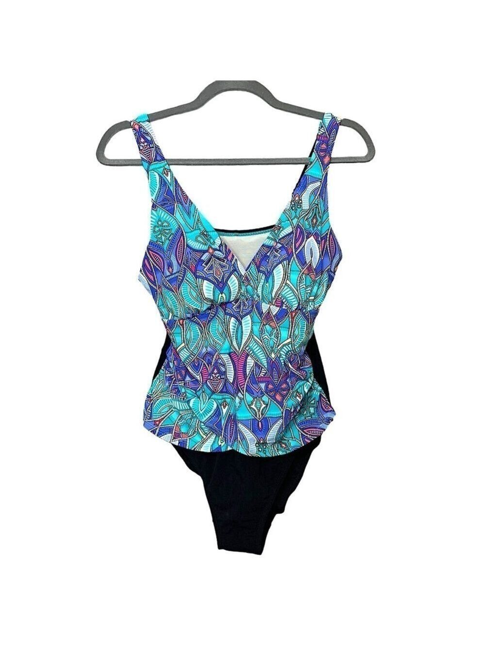 Christina Swimwear One piece Suit Sz 12 D Blue Rushed V Neck Ajuastable Staps